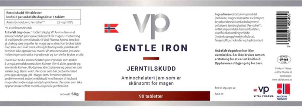 Gentle Iron – aminobundet jern, 90 tabletter